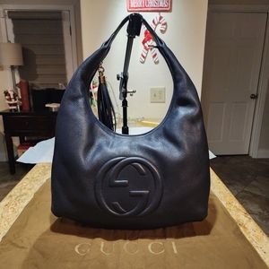 Gucci GG Soho 282304 Navy Blue Italian leather Hobo Shoulder Bag
